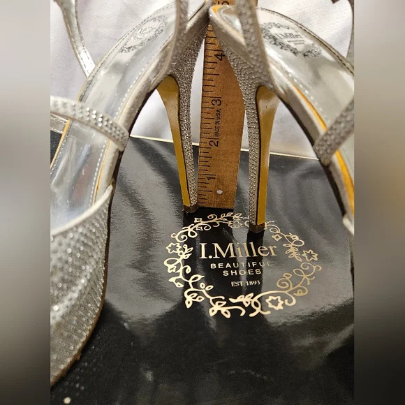 I. MILLER Sherita-FY Bride Prom Silver Platform SZ 7 Womens Strappy Heels - Picture 7 of 12